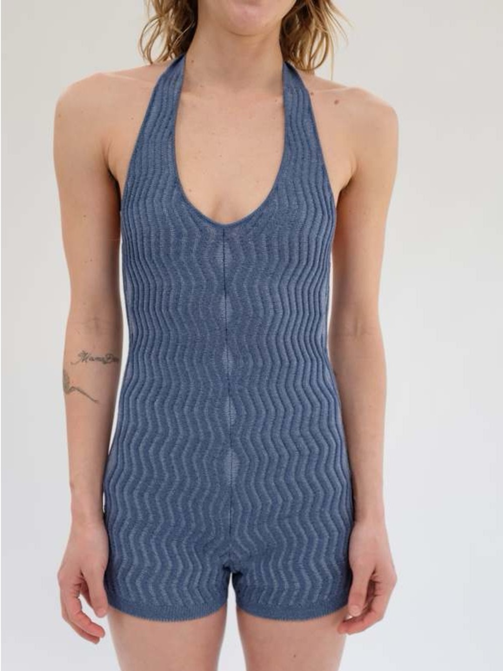 Beklina Blue Halter One-Piece Swim Romper